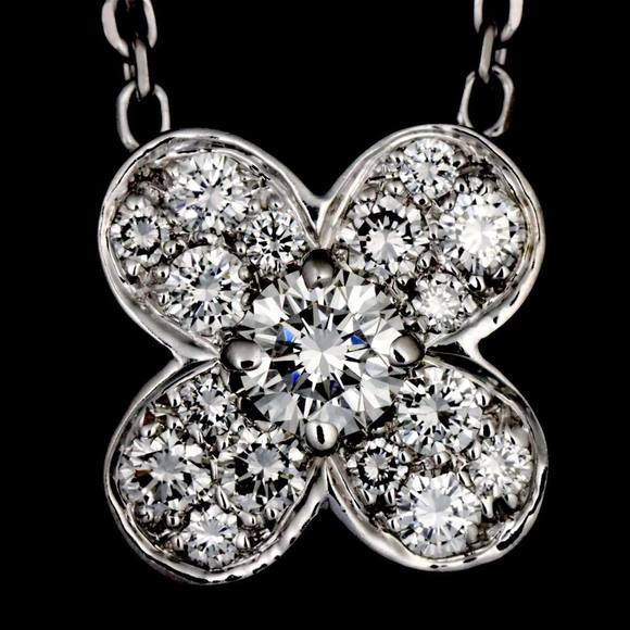 Van Cleef & Arpels Trefle Diamond Necklace 42cm K18 WG White Gold 750 - Picture 6 of 7